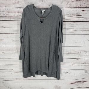 Catherines New Women's Gray Knit Stretch 100%Cotton Sleeve Top Size 1X